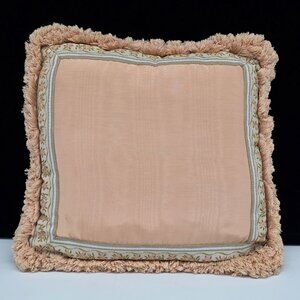 VTG Throw Pillow Fringe & Floral Machine Embroidered Ribbon 15" Peach